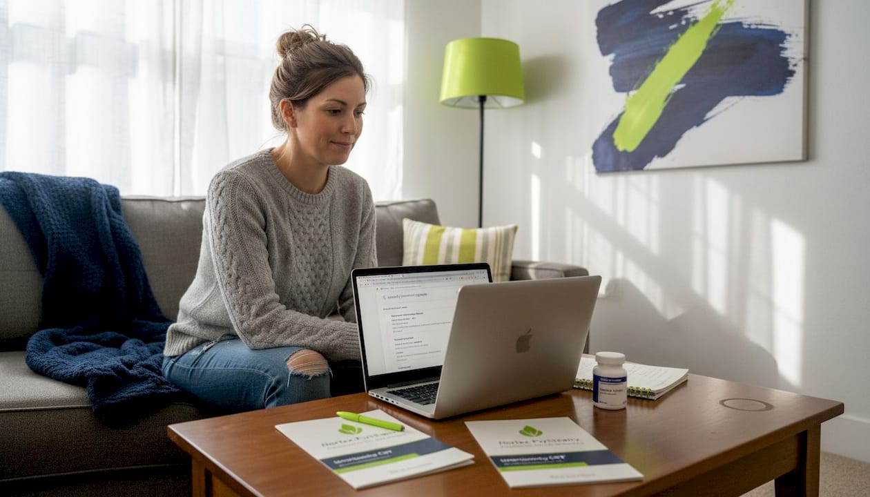 Woman researching therapy and medication options