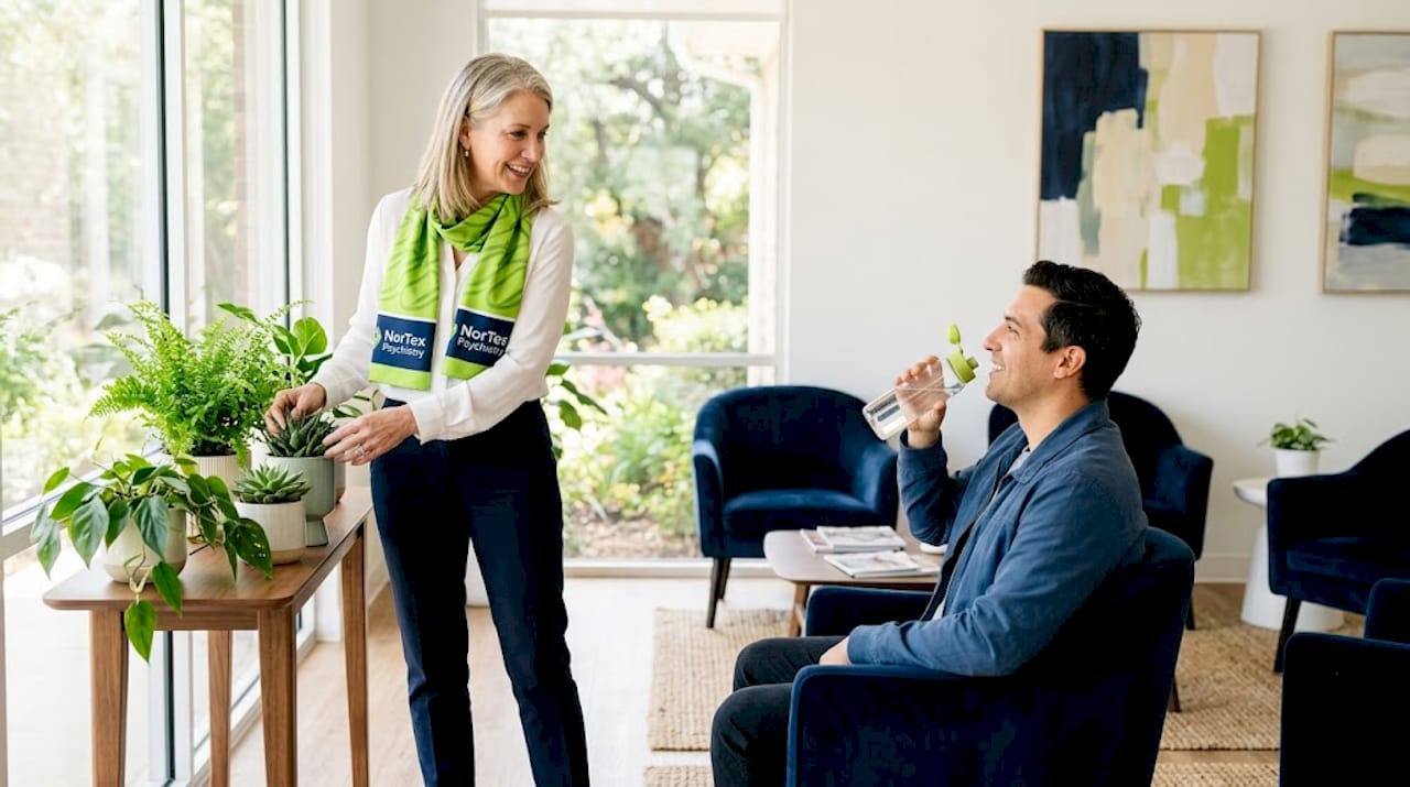 Psychiatrist and patient in welcoming clinic office