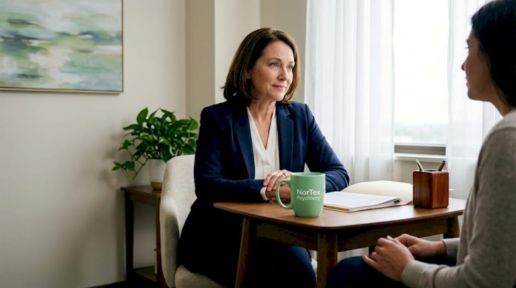 Psychiatrist consulting patient in clinic office
