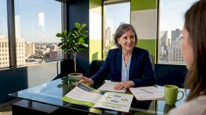 Psychiatrist consulting patient in corner office