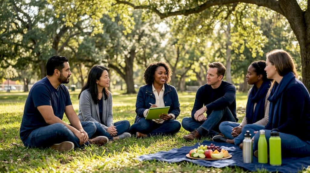 Group therapy session with diverse participants