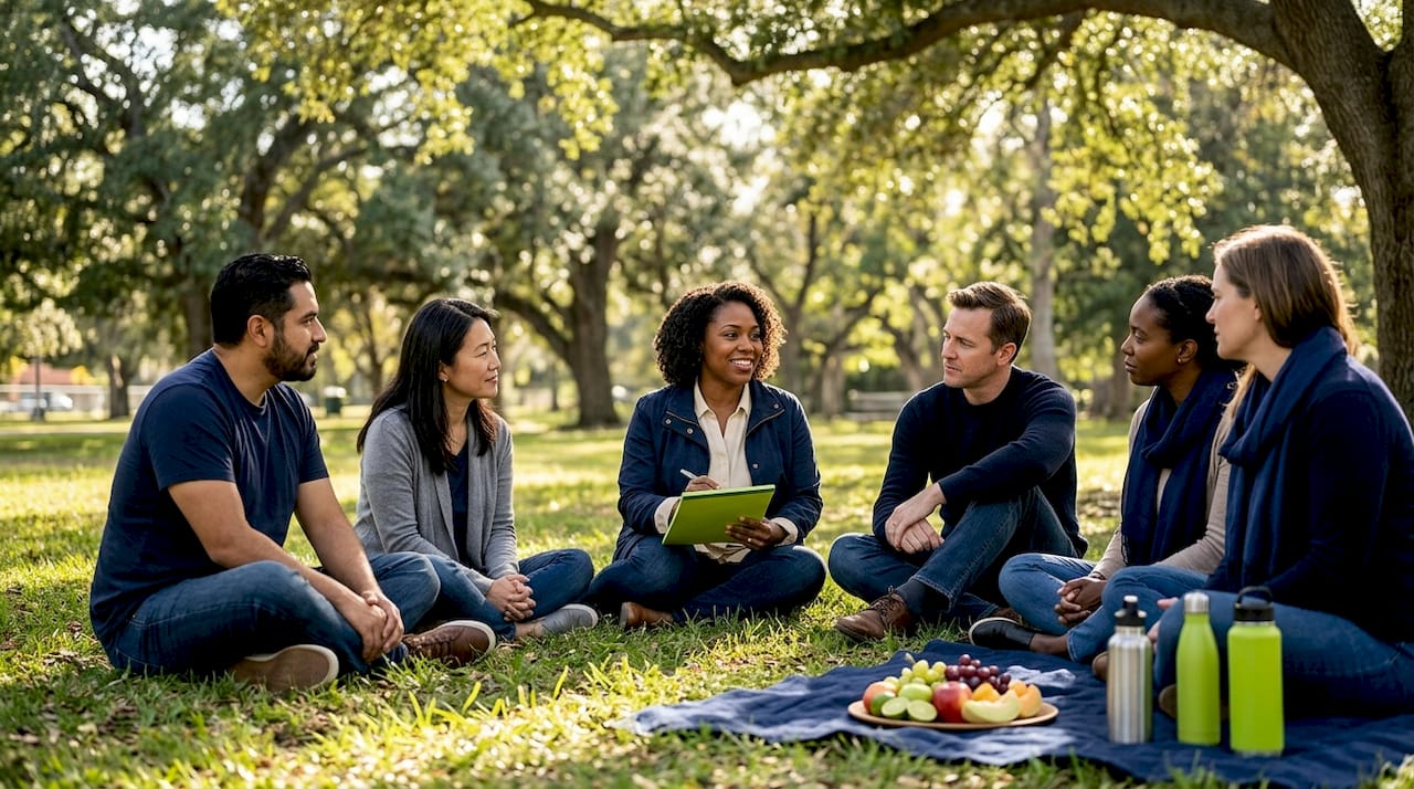 Group therapy session with diverse participants