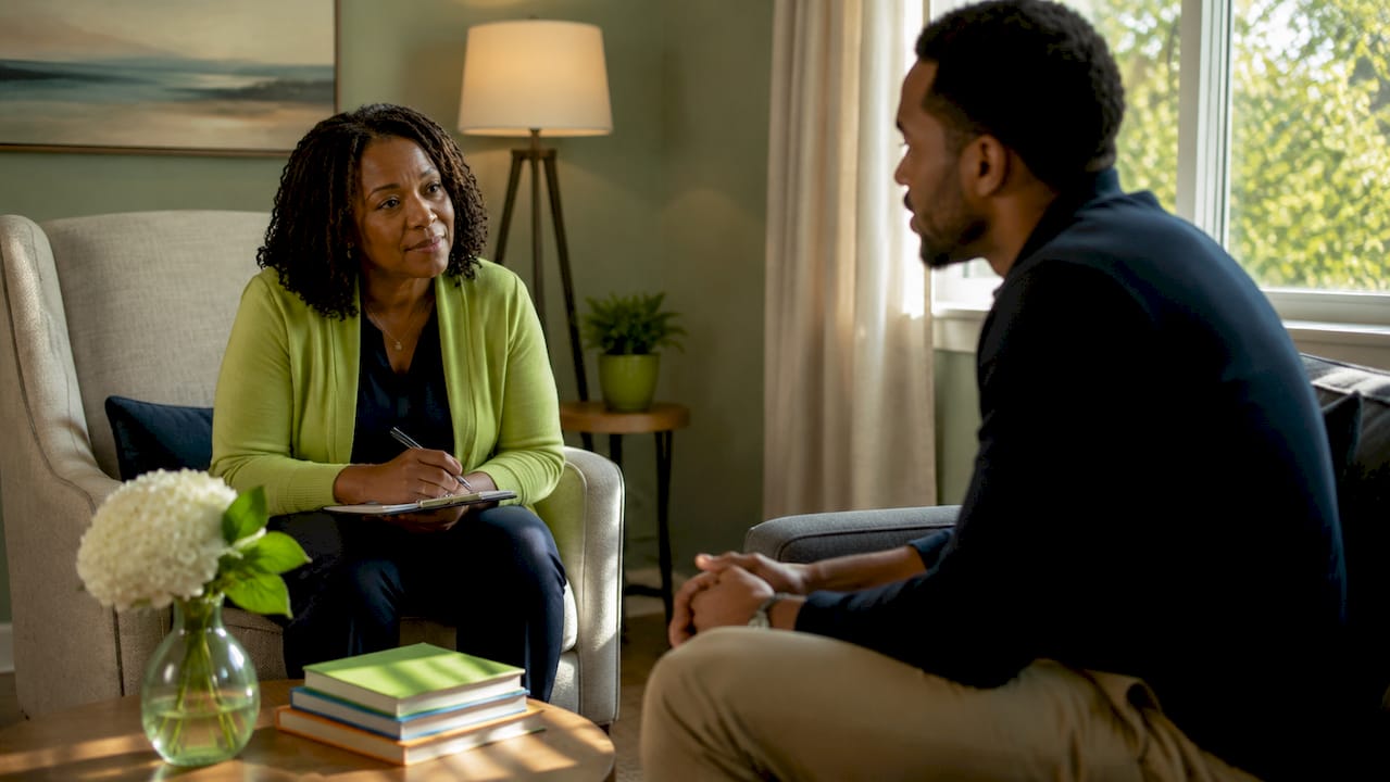 Psychiatrist and patient in professional mental health session