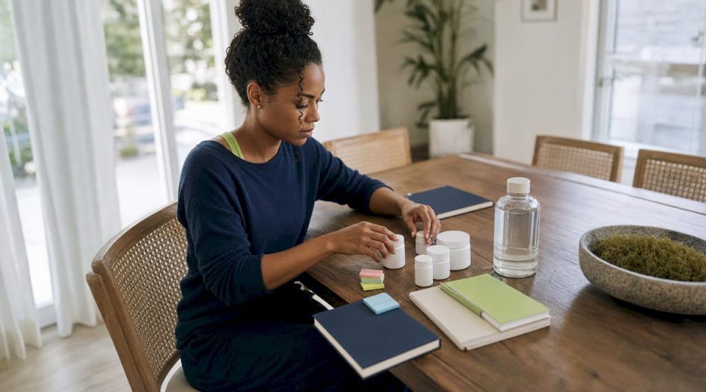 Woman organizing anxiety and ADHD management tools
