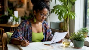 Woman organizing mental health symptom log