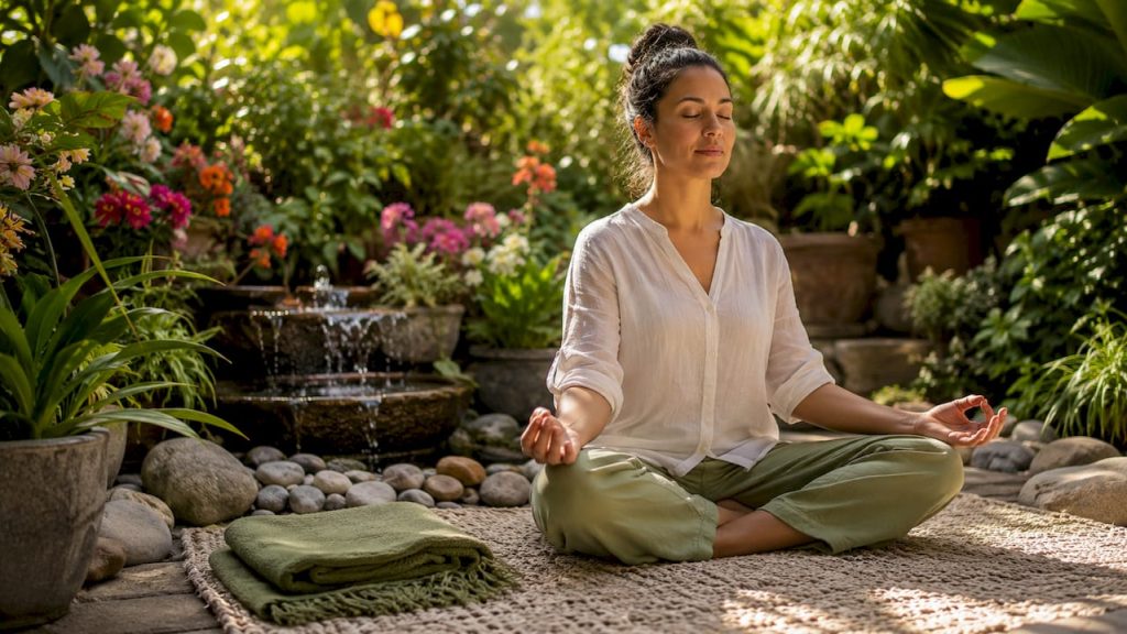 Woman meditating for mental health improvement