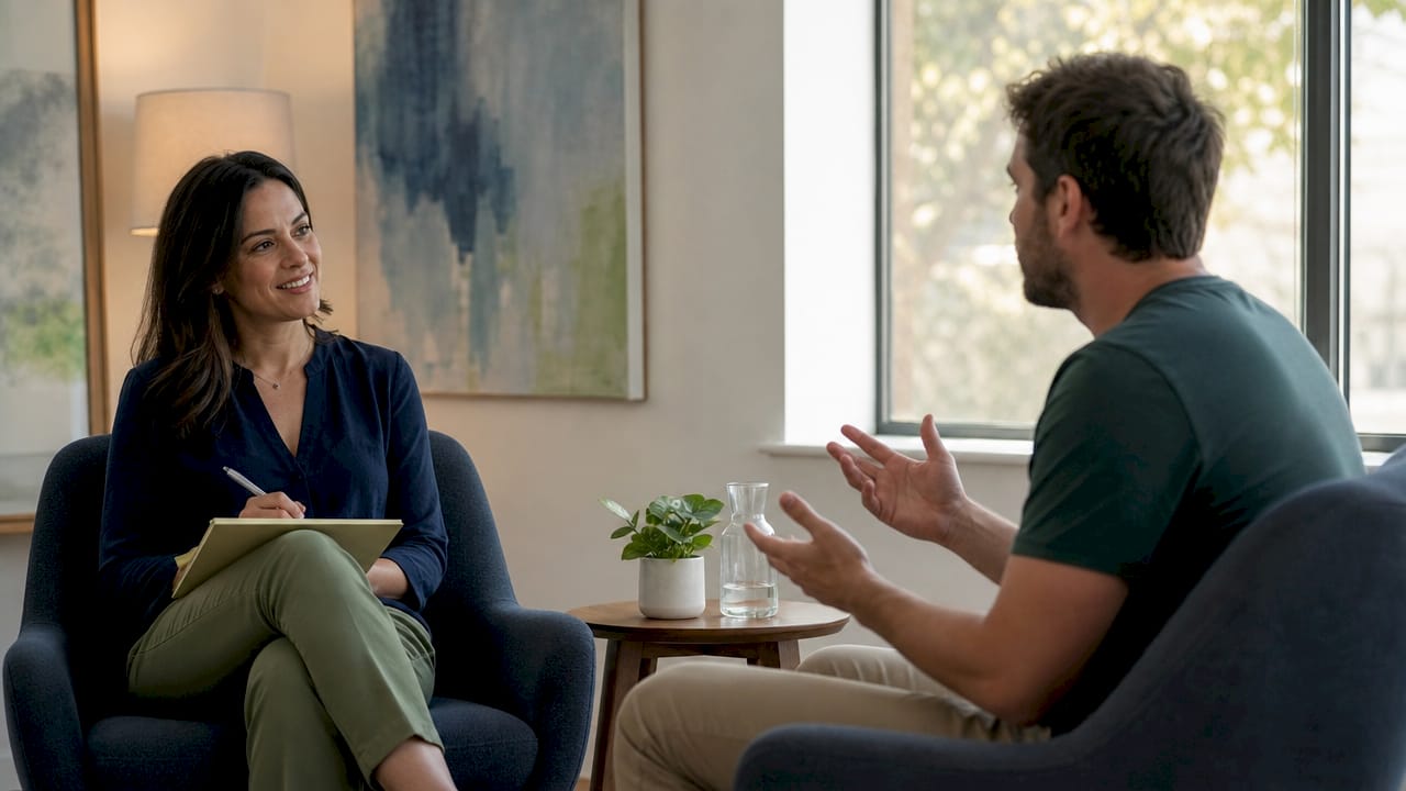 Therapist and client engaged in CBT session