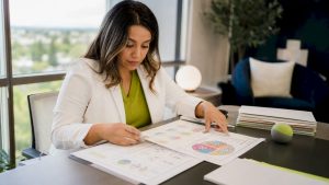 Clinician reviewing mental health diagnostic charts