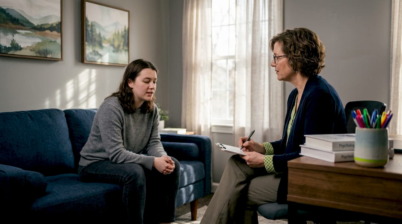 Psychiatrist conducting clinical psychiatric assessment