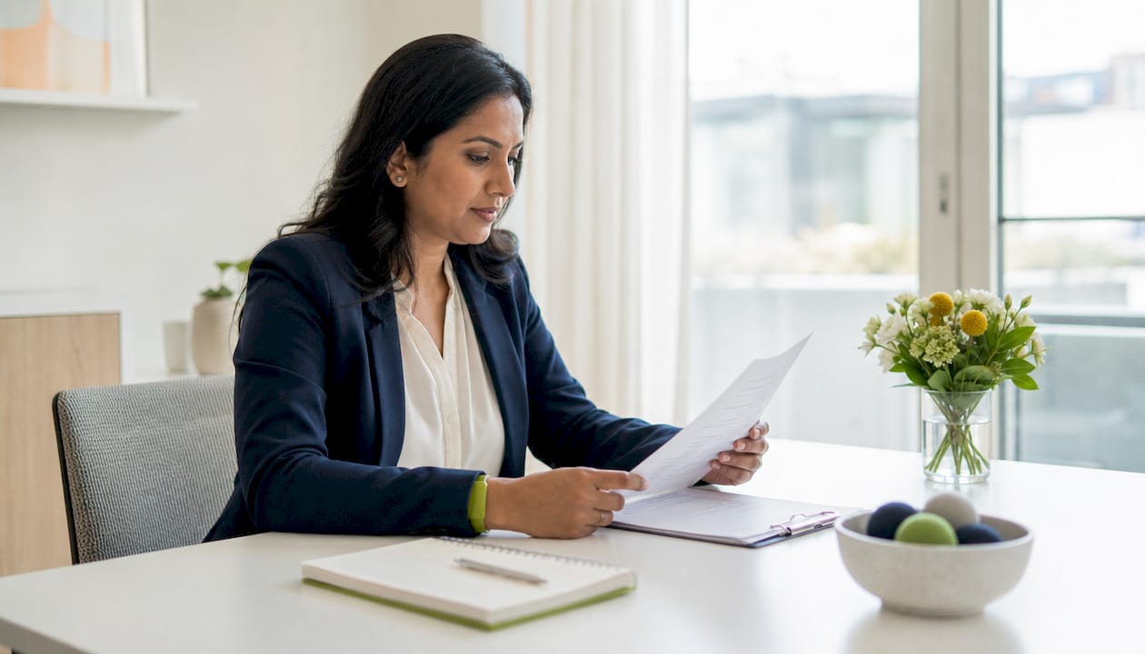 Psychiatrist reviewing clinical psychiatric evaluation documents