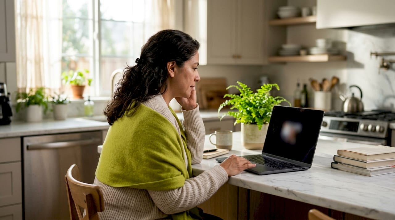 Woman in virtual therapy session at home