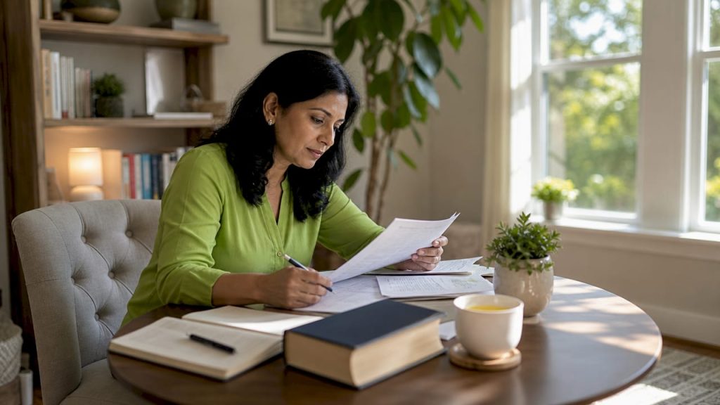 Psychiatrist reviewing ADHD patient documents in office