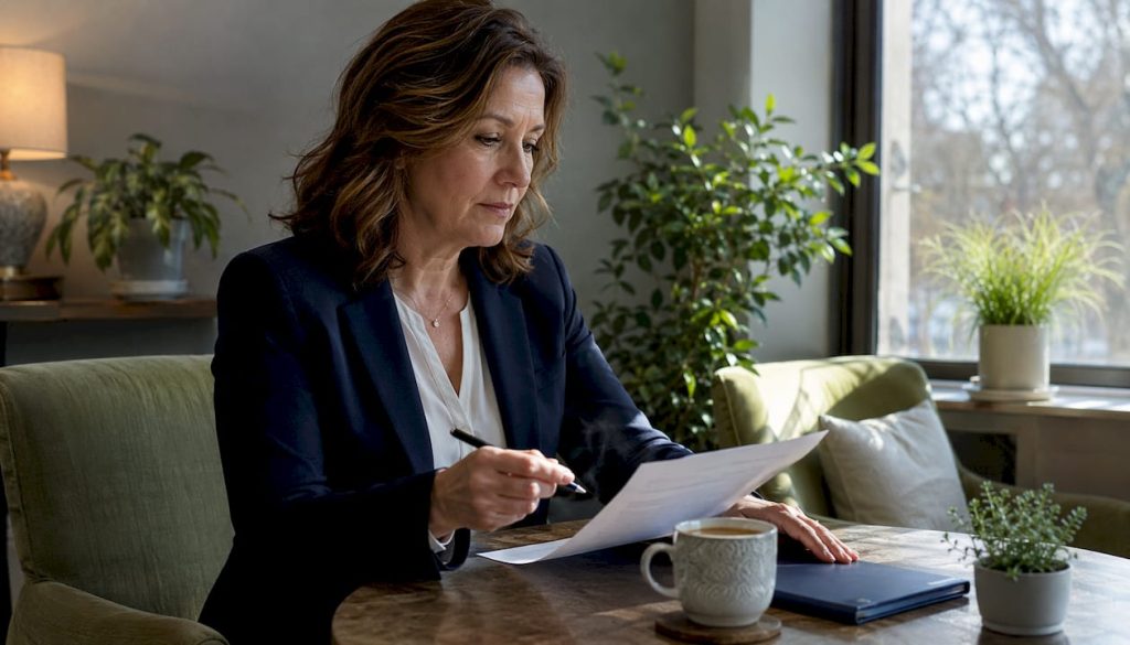Clinician reviewing patient notes in office