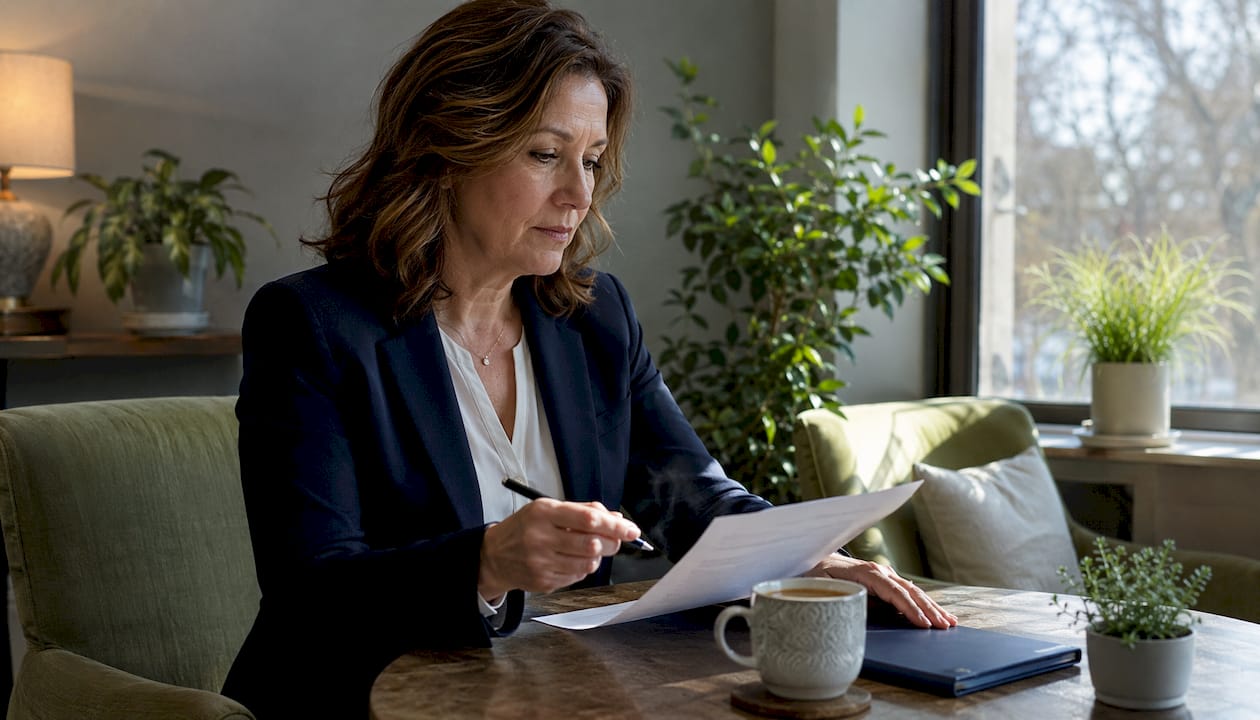 Clinician reviewing patient notes in office