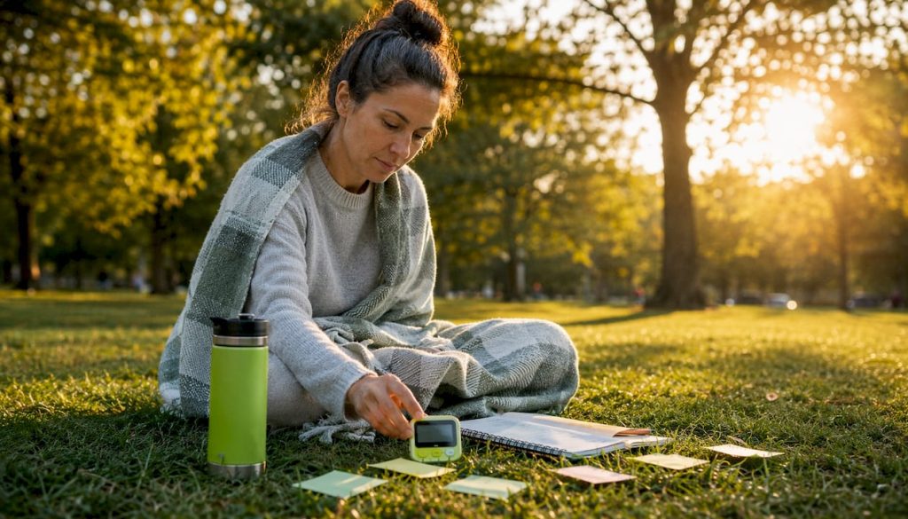 Woman at kitchen table using ADHD coping tools