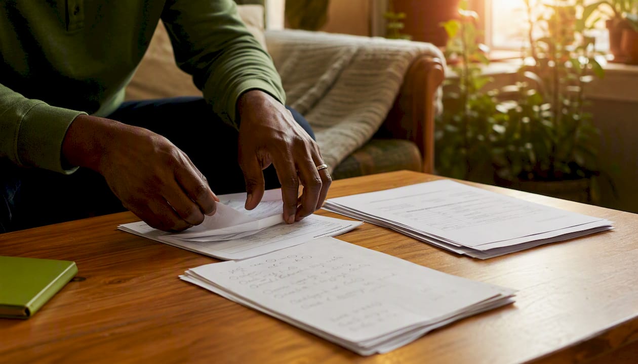 Hands organizing psychiatric appointment documents