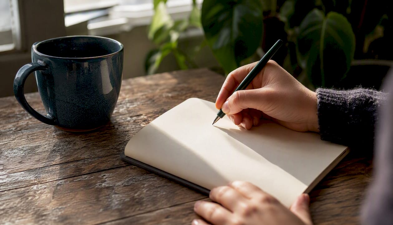 Hand ready to write daily focus log
