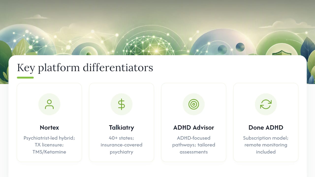 What each platform actually offers for ADHD care — overview diagram