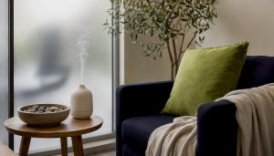 Calming clinic chair with lime cushion and diffuser