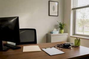 Empty primary care psychiatry collaborative workspace