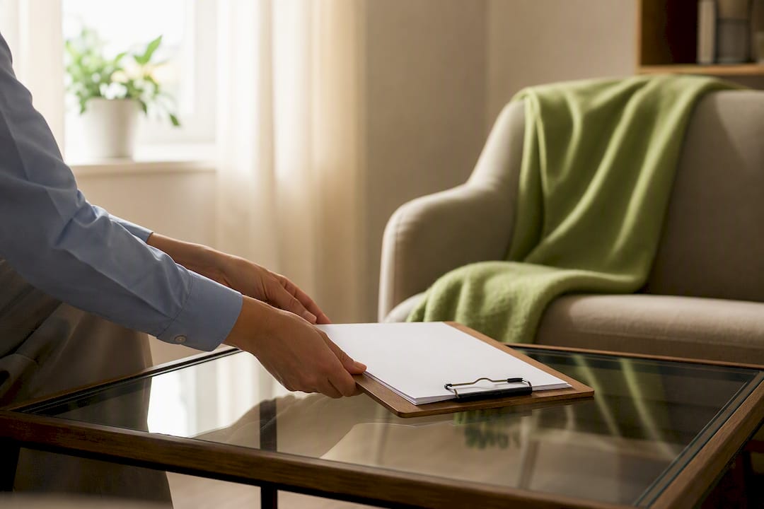 Psychiatrist hands placing clipboard in office