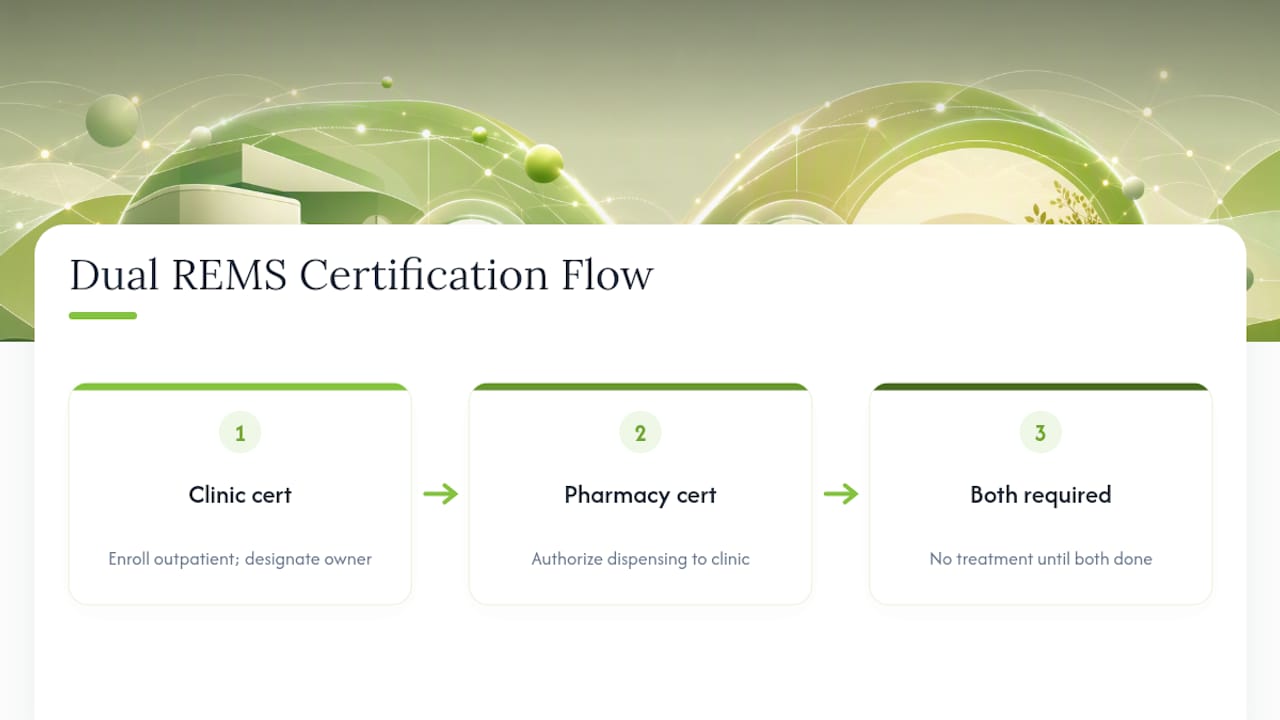 Diagram of Spravato REMS dual certification paths