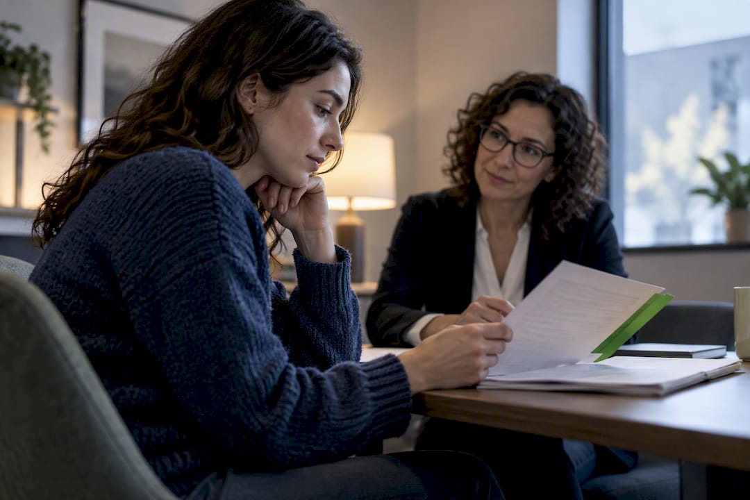 Adult reviewing childhood history during evaluation