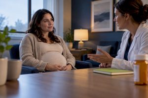Pregnant patient discussing medication planning