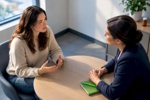 Clinician discussing benzodiazepine withdrawal symptoms
