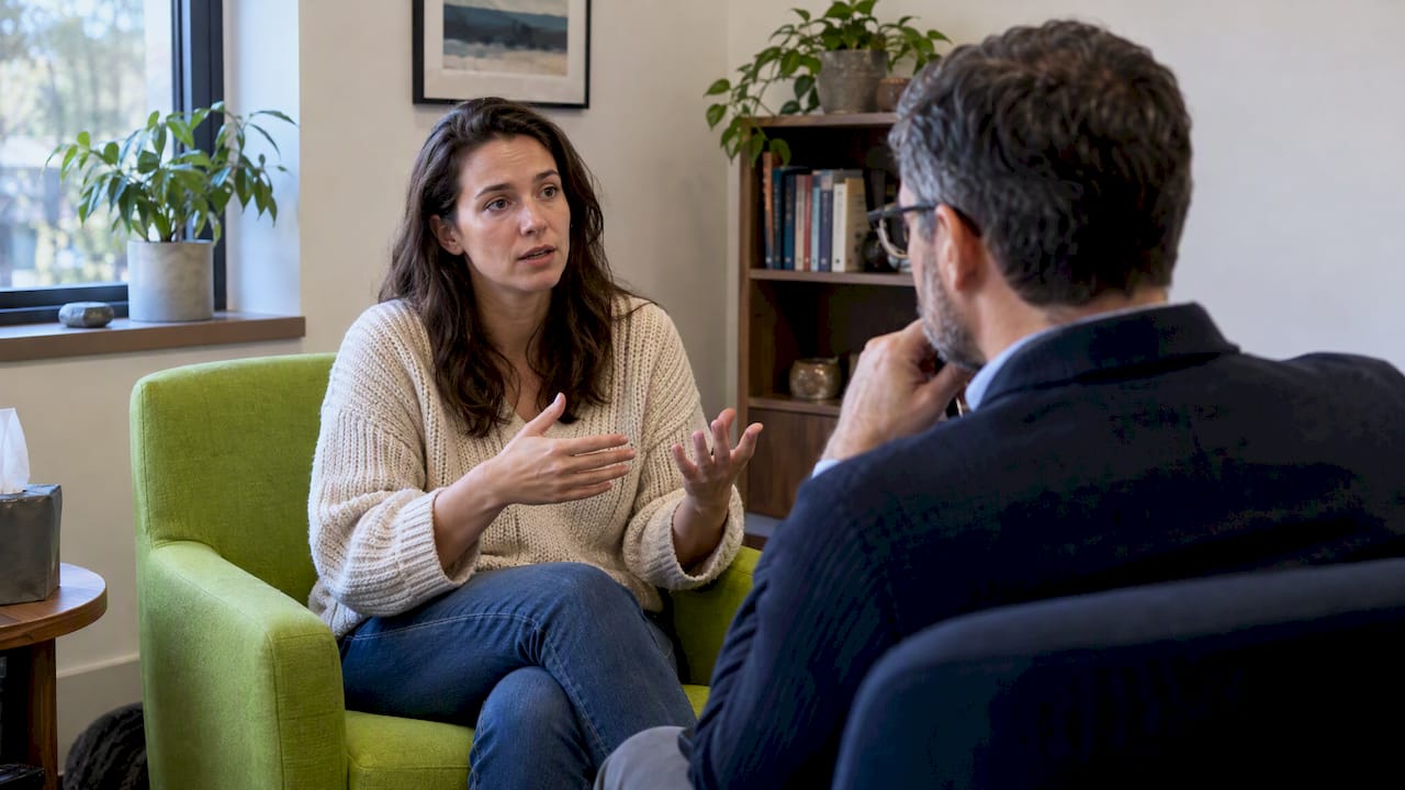 Psychiatrist and patient discussing anxiety symptoms