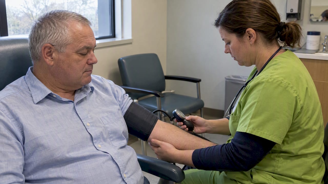 Nurse checking a patient's blood pressure