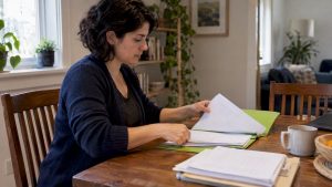 Adult organizing an evaluation report for accommodations