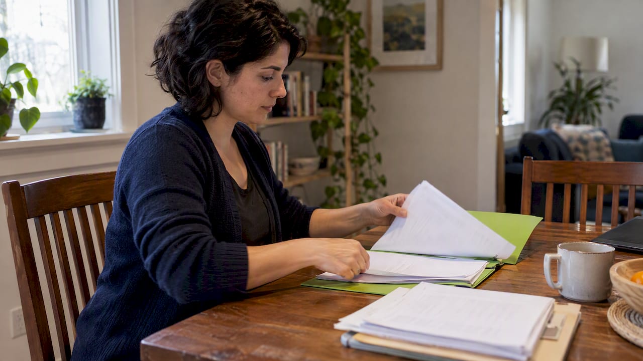 Adult organizing an evaluation report for accommodations